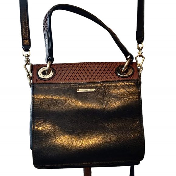 Rebecca Minkhoff Brown Black Leather Square Removeable Crossbody Handbag Purse - Picture 4 of 12